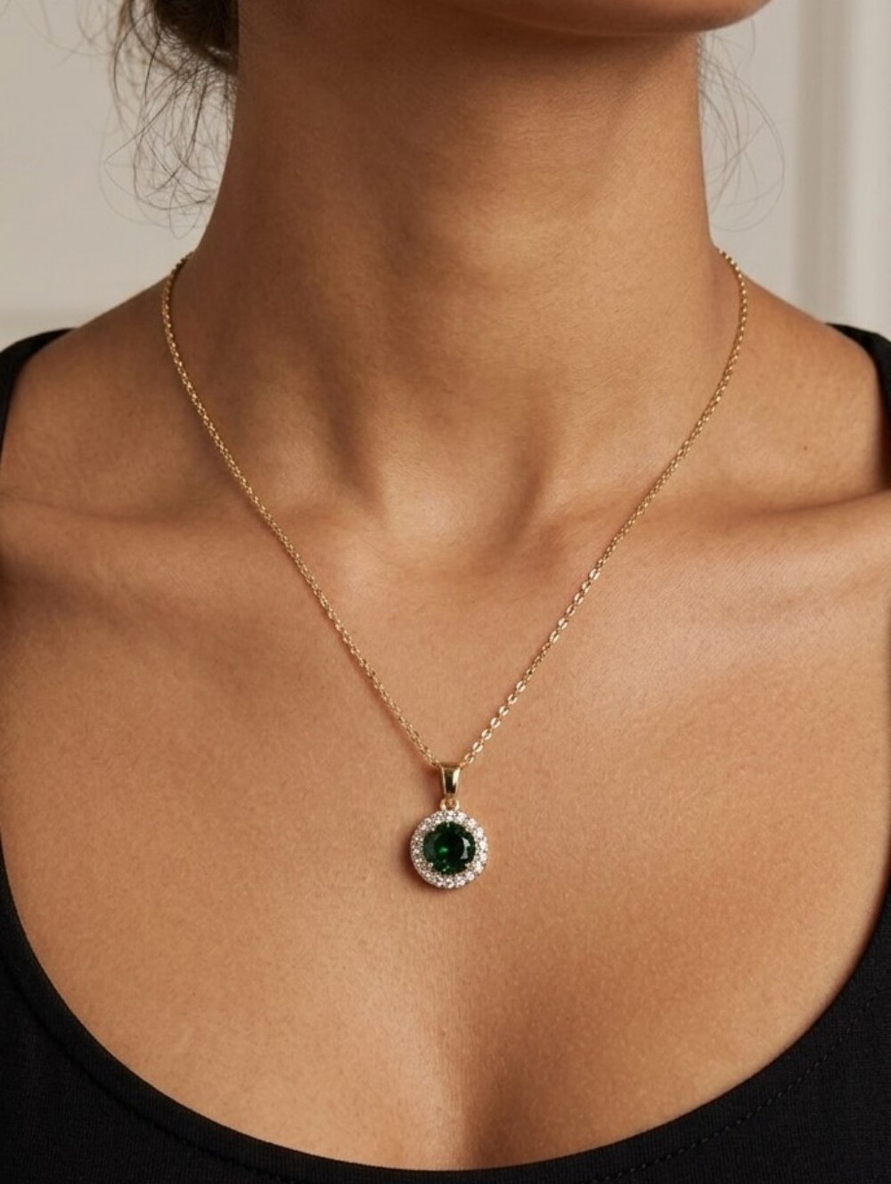 Rocksbox Gold Tone Gemstone Halo Pendant Necklace